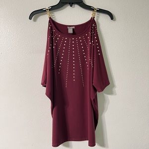 Size 4-6 Burgundy shirt with gold chain detail. Great condition